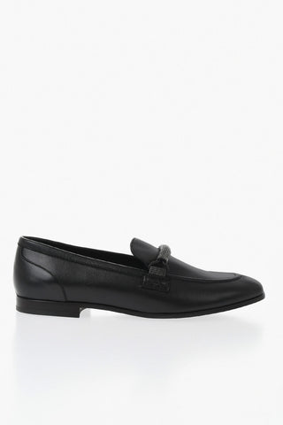 Leather Loafers with Rhinestone Detail