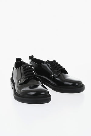 Brushed Leather Derby Shoes with Round Toe