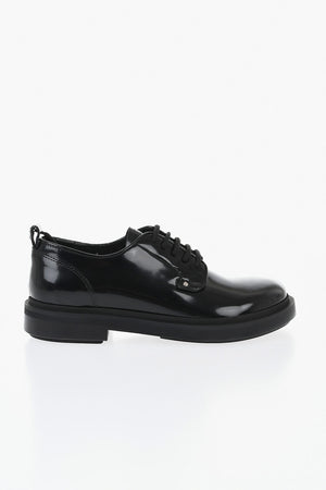 Brushed Leather Derby Shoes with Round Toe