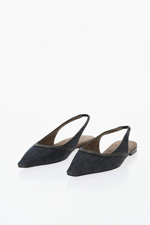 Sandali Slingback in Denim con Strass