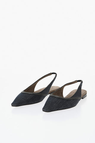 Denim-Slingback-Sandalen mit Strass