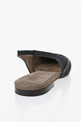 Denim-Slingback-Sandalen mit Strass