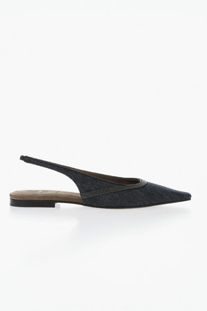 Sandali Slingback in Denim con Strass