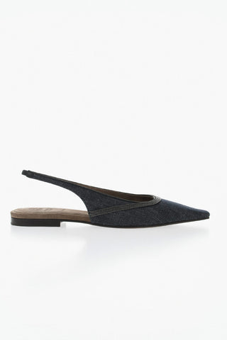 Denim-Slingback-Sandalen mit Strass