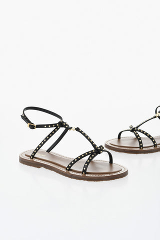 Leather Sandals with Gold-Effect Studs