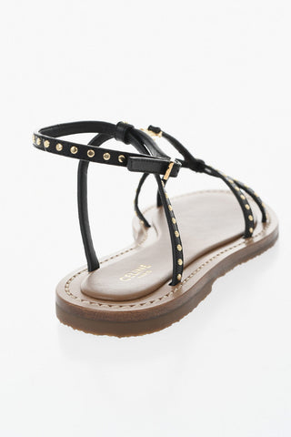 Leather Sandals with Gold-Effect Studs