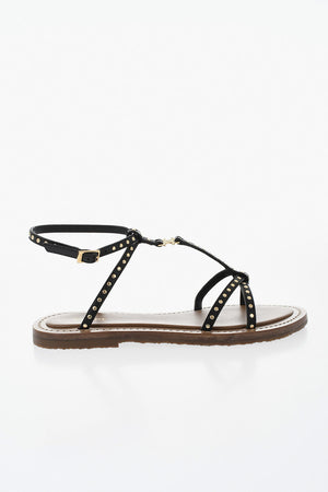 Leder-Sandalen mit Nieten in Goldoptik