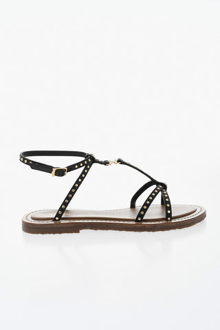 Leather Sandals with Gold-Effect Studs