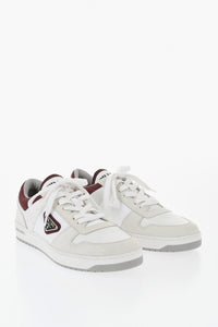 Low Leather And Fabric Sneakers With Enamel Triangle Logo