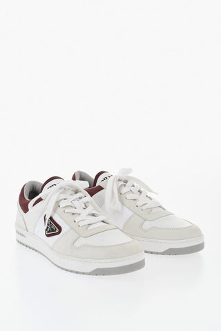 Low Leather And Fabric Sneakers With Enamel Triangle Logo