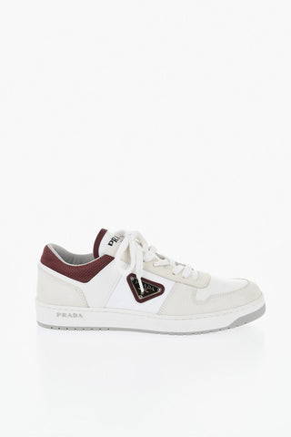 Low Leather And Fabric Sneakers With Enamel Triangle Logo