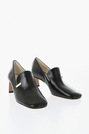 Leather Loafers with Gold-Effect Plaque 6 cm