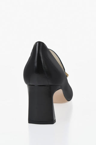 Leather Loafers with Gold-Effect Plaque 6 cm