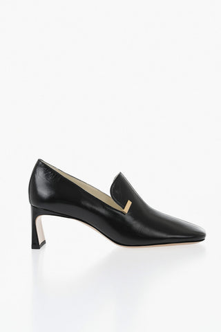 Leather Loafers with Gold-Effect Plaque 6 cm