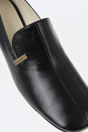Leather Loafers with Gold-Effect Plaque 6 cm