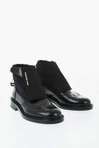Derby-Brogue-Stiefeletten Aus Leder Und Textil Mit Klettverschluss Und Verstellbarem Kordelzug