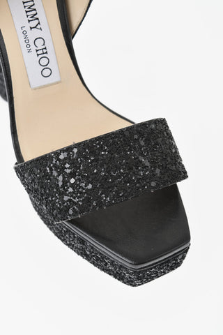Glitter Leather Ankle-Strap Sandals with Chunky 13cm Heel