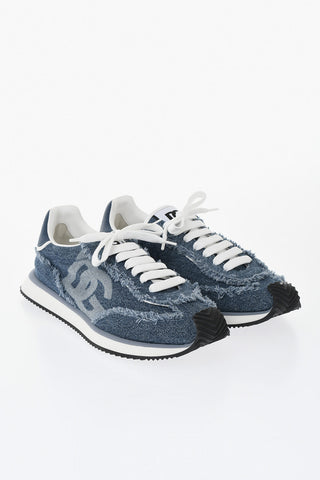 Denim Low-Top-Sneaker Mit Raw-Cut-Details