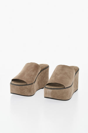 Suede Sandals with Rhinestones and 9cm Wedge