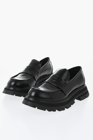 Leather Penny Loafers with Lug Sole