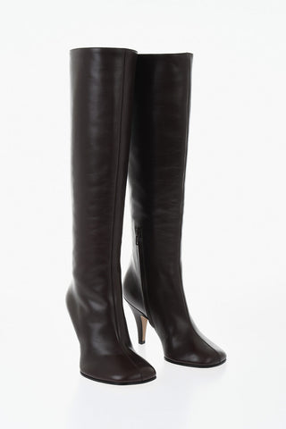 Hohe Lederstiefel mit quadratischer Spitze und 10,5cm Absatz