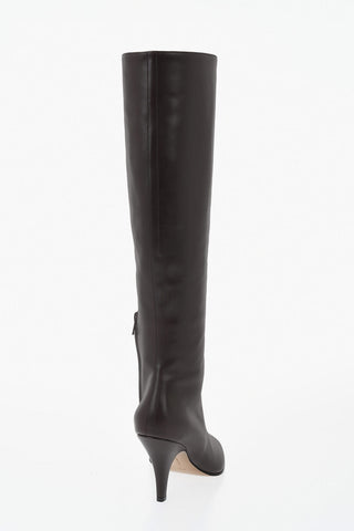 High Leather Boots with Square Toe and 10,5cm Heel