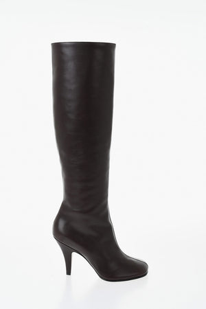High Leather Boots with Square Toe and 10,5cm Heel