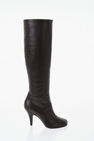High Leather Boots with Square Toe and 10,5cm Heel