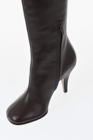 High Leather Boots with Square Toe and 10,5cm Heel