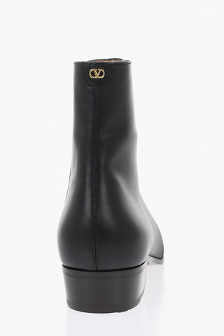 GARAVANI Solid-Color Leather Ankle Boots with Gold Detail
