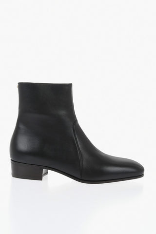 GARAVANI Solid-Color Leather Ankle Boots with Gold Detail