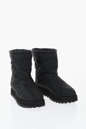 Quilted Nylon Ankle Boots With Logo Patch