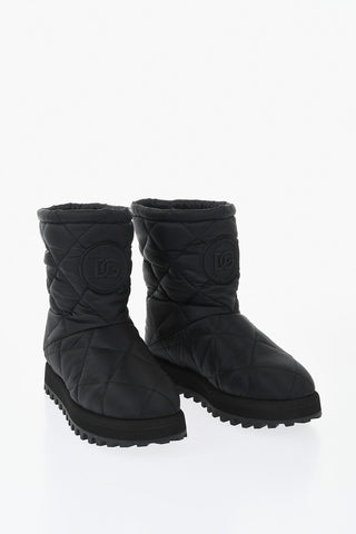 Quilted Nylon Ankle Boots With Logo Patch