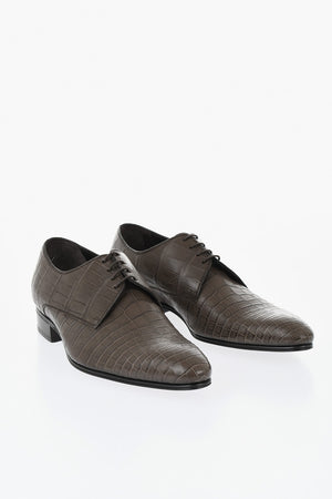 Crocodile-Effect Leather Derby Shoes