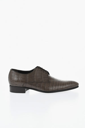 Crocodile-Effect Leather Derby Shoes