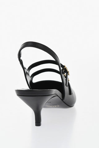 Slingback JUDY in Pelle con Doppia Fibbia Dorata e Tacco a Rocchetto 7cm
