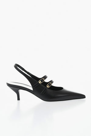 Leder-Slingback JUDY mit doppelter goldener Schnalle und 7 cm Kittenabsatz