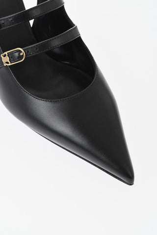 Slingback JUDY in Pelle con Doppia Fibbia Dorata e Tacco a Rocchetto 7cm