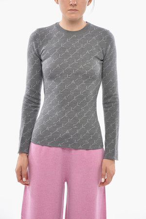 Virgin Wool Crewneck Sweater with All-Over Logo