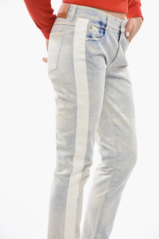 Stretch Denim Tie-Dye Effect Jeans with 17cm Logo Side Stripe