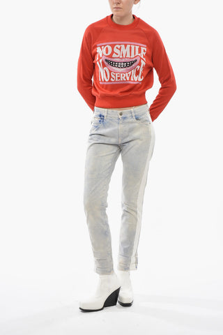 Stretch Denim Tie-Dye Effect Jeans with 17cm Logo Side Stripe