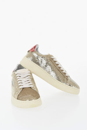 Sneakers Basse DALLAS in Paillettes con Dettaglio in Pelle Effetto Coccodrillo