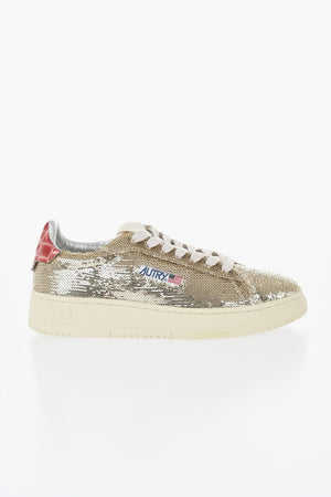 Sneakers Basse DALLAS in Paillettes con Dettaglio in Pelle Effetto Coccodrillo