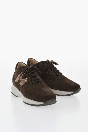 Sneakers INTERACTIVE in Suede a Tinta Unita con Dettaglio in Strass