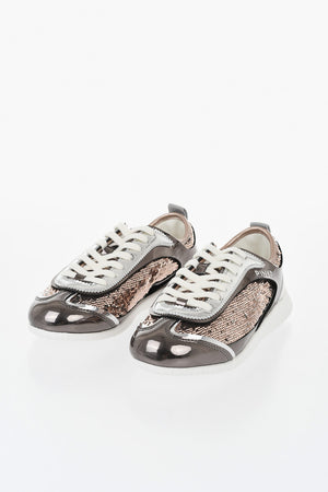 Sneakers Basse REBY in Paillettes con Finiture in Pelle Specchiata