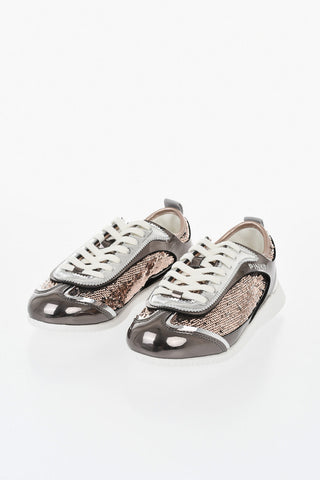 Sequined Low-Top Sneakers REBY with Mirrored Leather Trims