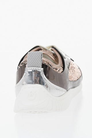 Sequined Low-Top Sneakers REBY with Mirrored Leather Trims