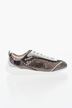Sneakers Basse REBY in Paillettes con Finiture in Pelle Specchiata
