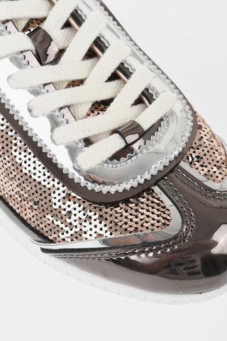 Sequined Low-Top Sneakers REBY with Mirrored Leather Trims