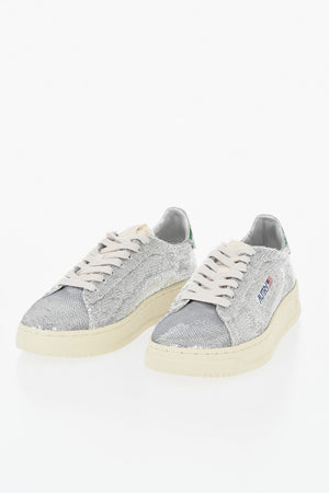 Sneakers Basse DALLAS in Paillettes con Dettaglio in Pelle Effetto Coccodrillo